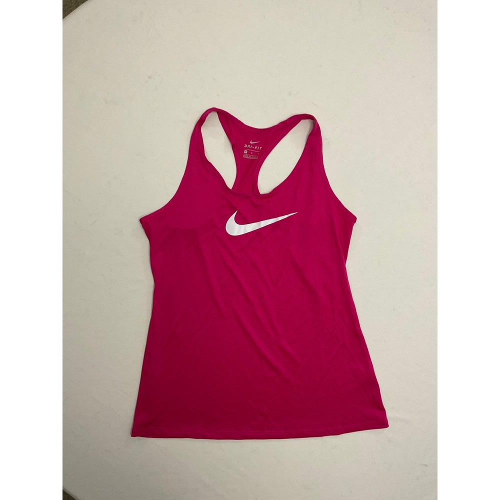 Nike Dri-FIT Women Pink Racerback Tank Top Swoosh Logo Mesh Back Training Gym M